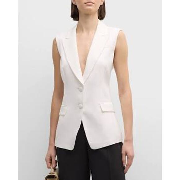 Milly Alba Sleeveless Notched Collar Lined Blazer Vest White 52AJ66-J NEW US 6 - Picture 10 of 12